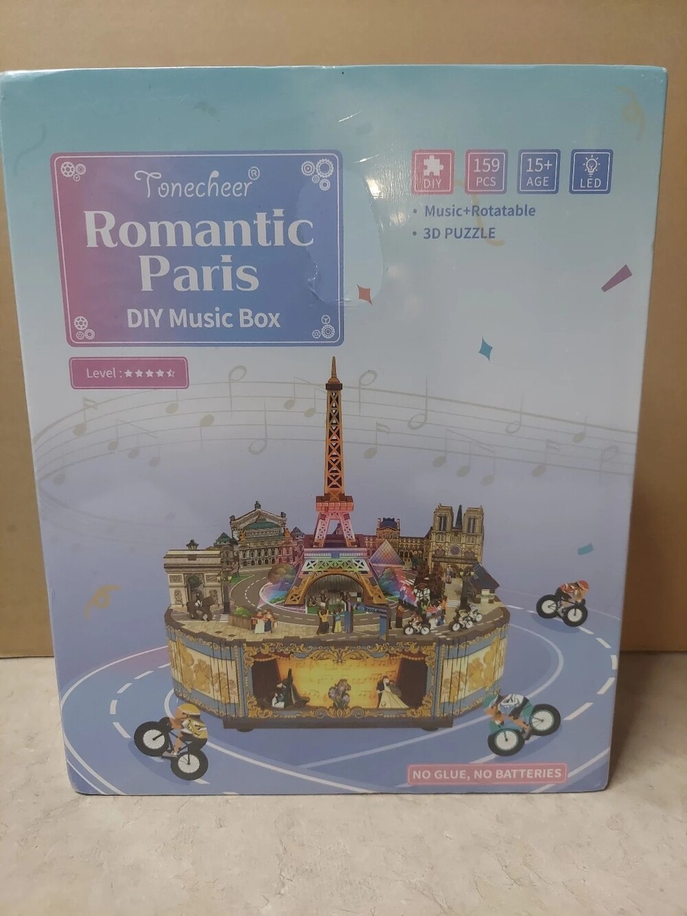 Tonecheer Romantic Paris 3D Wooden Puzzle DIY Music Box (TQ036) – 159 Pcs, LED